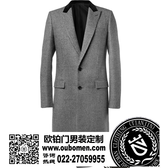 修身千鸟格纹混纺毛呢大衣