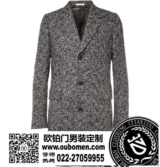 格纹羊驼羊毛混纺毛呢大衣