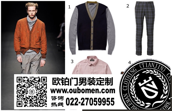 英伦绅士味——开衫毛衣+亮色衬衣+格纹西裤