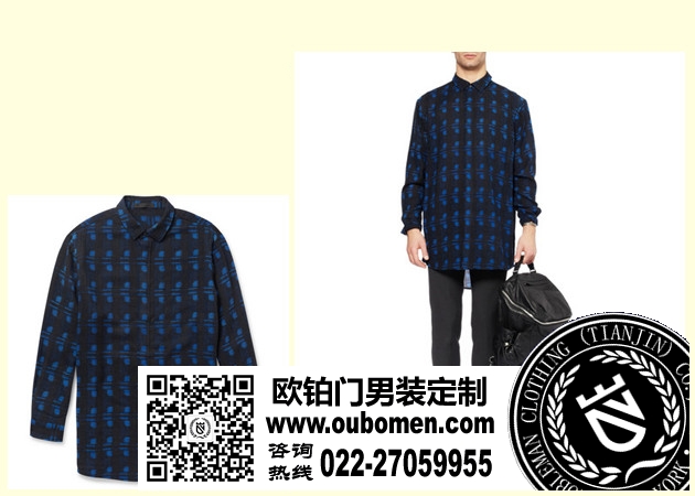 黑蓝排列规则图案衬衣