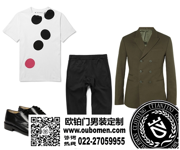 军绿色西装+休闲裤